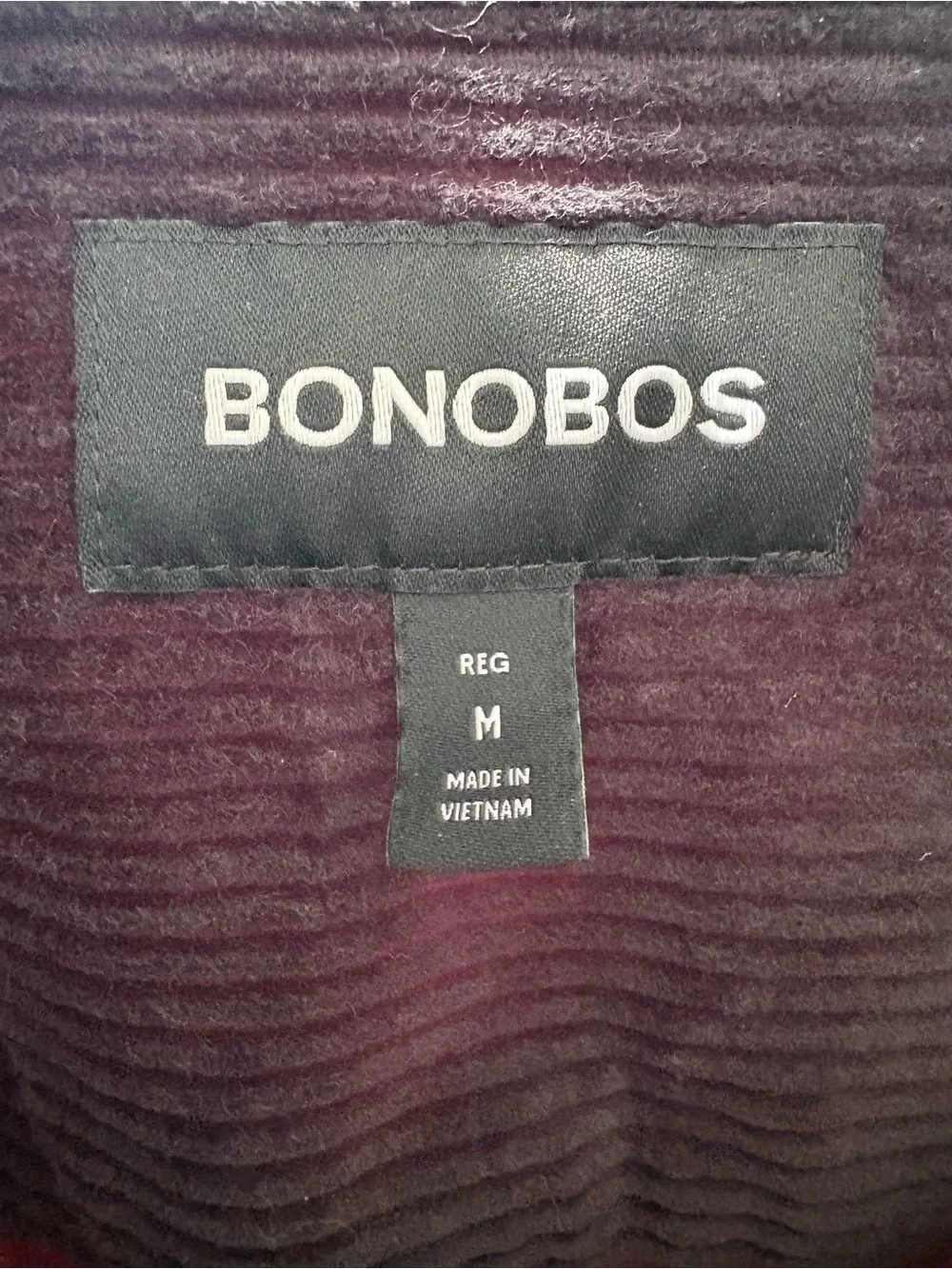 Bonobos black corduroy shirt jacket size medium